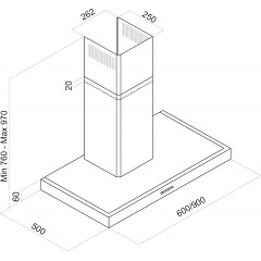 Davoline Tau Hpa 60cm Μαύρος Επιτοίχιος Απορροφητήρας